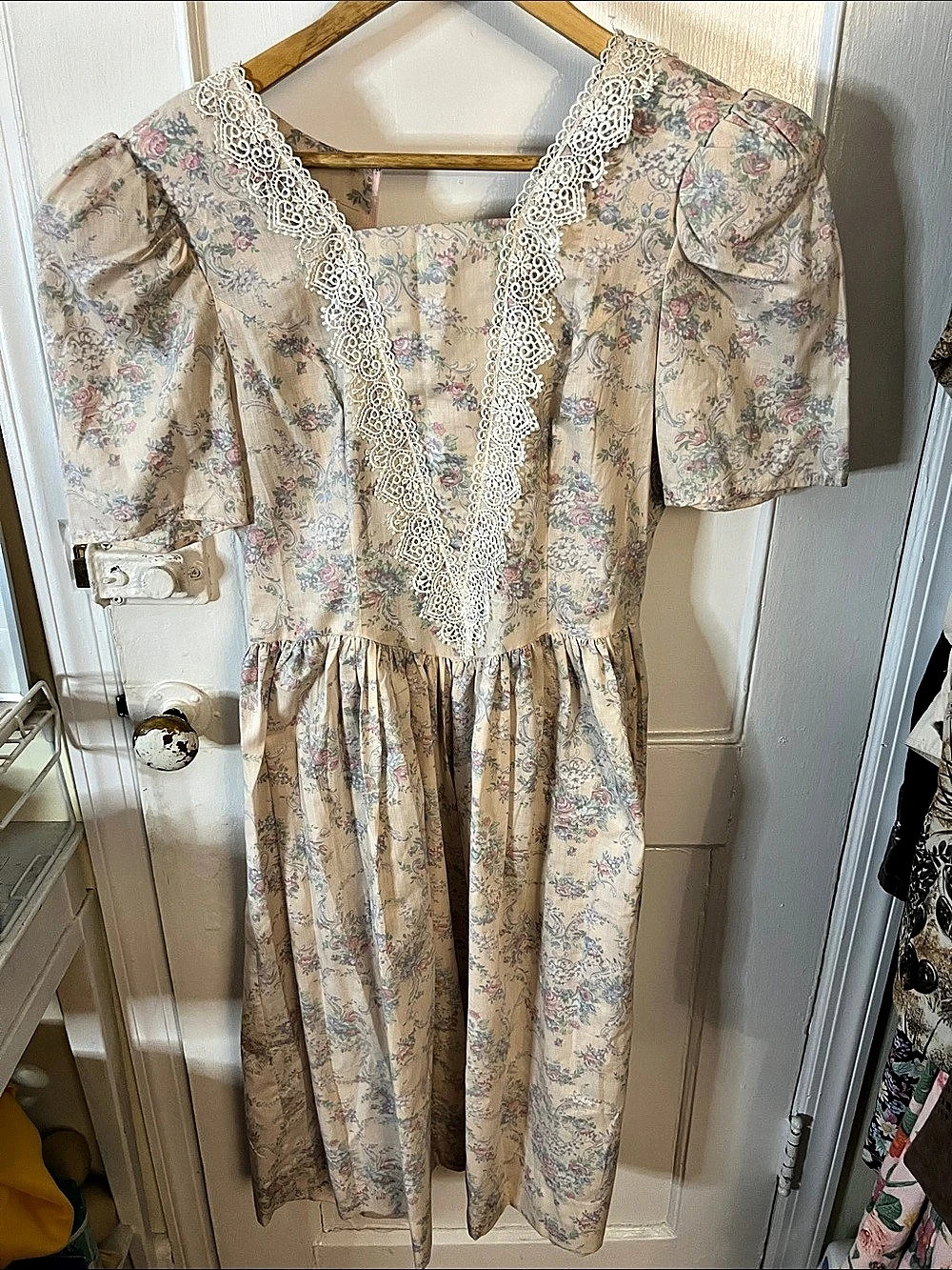 Jessica McClintock Gunne Sax Floral Lace Trim Maxi Dress Size 6 Like New